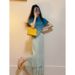 Fashionable Youthful Slim Fit Elegant Slimming Suit Early Spring Little Blue Top And Skirt Two-Piece Set_ecoleips.com