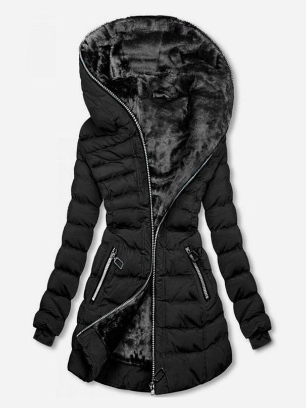 Winter Women's Slim-Fit Fleece-Lined Hooded Coat – Thickened Polyester Puffer Jacket For Cold Weather (Red/Yellow/Grey/Black)_ecoleips.com