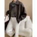 Aria Basics Sisann Modern Street Style American Retro PU Lapel Loose Slimming Leather Jacket SN8098_ecoleips.com