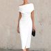 Women's Clothing Off The Shoulder Pleated Dress Fitted Waist Banquets Work Formal Wear Slit For Formal & Casual For Women_ecoleips.com