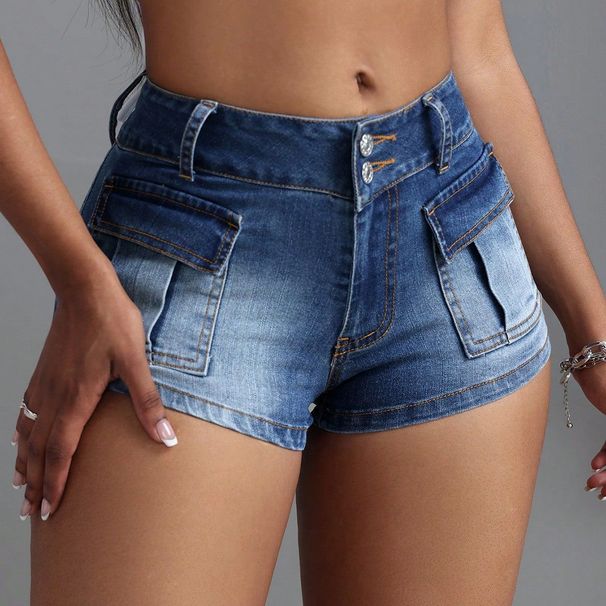 Women's Clothing Fashion Hot Girl Big Pocket Bullet Denim Short_ecoleips.com