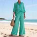 Women's Cotton Lounge Set Casual V-Neck Long Sleeve Shirt And Pants Soft And Breathable Outfit in Multiple Colors_ecoleips.com
