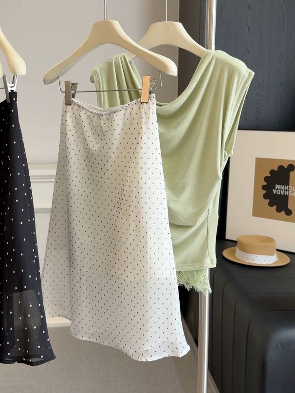 Navy Blue Polka Dot Mesh Midi Skirt High Waisted Slimming A-Line Women's Summer 2026 New Style French Retro Niche_ecoleips.com