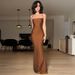 Spring New Arrival Women's Strapless Long Dress Backless Tie Waist European American Style Sexy Dress for Women_ecoleips.com