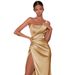 Women's Clothing Summer New Sexy Dress Temperament One Shoulder Fishbone Side Slit Dress Satin Long Skirt_ecoleips.com