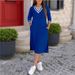 Women's Summer V Neck Long Sleeve Dress Loose Fitting Simple Design With Slit Hem_ecoleips.com