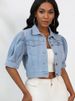 K New Short Sleeved Denim Jacket For Women With Bubble Sleeves_ecoleips.com