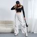 Voya Women's European American Clothing 2026 Autumn And Winter Elastic Waist Cargo Pants High Street Loose Straight-leg Wide-leg Sporty Casual Pants_ecoleips.com