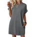 2025 Women's Spring/Summer New Solid Color Round Neck Loose Short Sleeve Pocket Dress_ecoleips.com