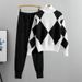 Women's Clothing Casual knitted plaid sweater two-piece set_ecoleips.com
