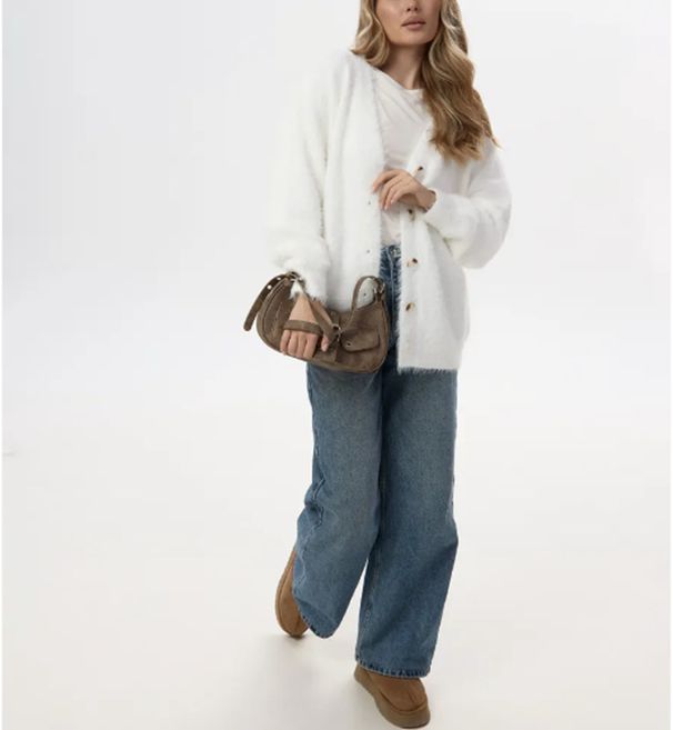Women's Faux Mink Knit Cardigan – Soft Oversized V-Neck Sweater Coat, Cozy Long Sleeve Open Front Fuzzy Fall Winter Loungewear_ecoleips.com
