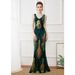 Women's party elegant sequined fishtail long evening dress car model exhibition etiquette event host deep V-neck long dress_ecoleips.com