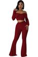 Elegant Women’s Palazzo Pants Set – Long Sleeve Blouse & Wide-Leg Trousers, Polyester-Spandex Blend (S-XXL, Red/Brown/Yellow, Evening Wear)_ecoleips.com