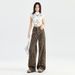 Aria Basics Leopard Print Wide-leg Jeans For Women, 2025 Autumn And Winter New Style, High-waisted, American-style, Loose, Slimming,_ecoleips.com