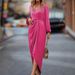 Women's Satin Maxi Dress With Slit Lantern Sleeves Irregular Long Sleeves Casual Elegant Fashion For Spring Summer_ecoleips.com