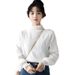 Top: Niche Design For Women, Spring, Autumn, Winter, White Turtleneck Lace Patchwork With Ruffled Edges, Long-Sleeve Bas_ecoleips.com