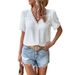 Verve Summer Casual Vacation Hot Sale Lace Decor V-neck Solid Color Women's Shirt_ecoleips.com