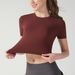 Women's Clothing Short Sleeved Waist Slimming Sports Fitness Clothes Tops Round Neck Breathable Quick Drying Pilates T Shirt_ecoleips.com