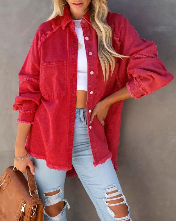 Women's Clothing Summer Casual Distressed Denim Jacket Tassels Ripped Details_ecoleips.com