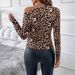 European And American Cross-border 2026 Women's Batwing Sleeve Ruched Shoulder Slim-fit Chic Retro Leopard Print_ecoleips.com