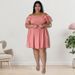 Women's Clothing Off-Shoulder Short Sleeve Midi Dress With Diamond Jacquard, Flowy Swing Dress In Waffle Texture_ecoleips.com