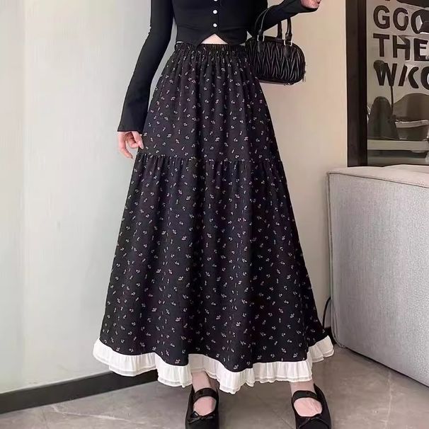 Summer White Floral Long Skirt Womens Y2k Clothes Fashion Elastic High Waist Casual Elegant Spliced Gauze Skirts For Women 2025_ecoleips.com