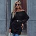 Voya Women's Autumn And Winter Pullover Sweater Temperament Commuting Mid To Long Length Long Sleeved Solid Color Knitted Top Women's One Cut Collar_ecoleips.com