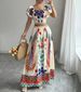 Women's Clothing New Printed Leisure Vacation Style Bohemian Short Sleeved Top Long Skirt Ladies Suit_ecoleips.com