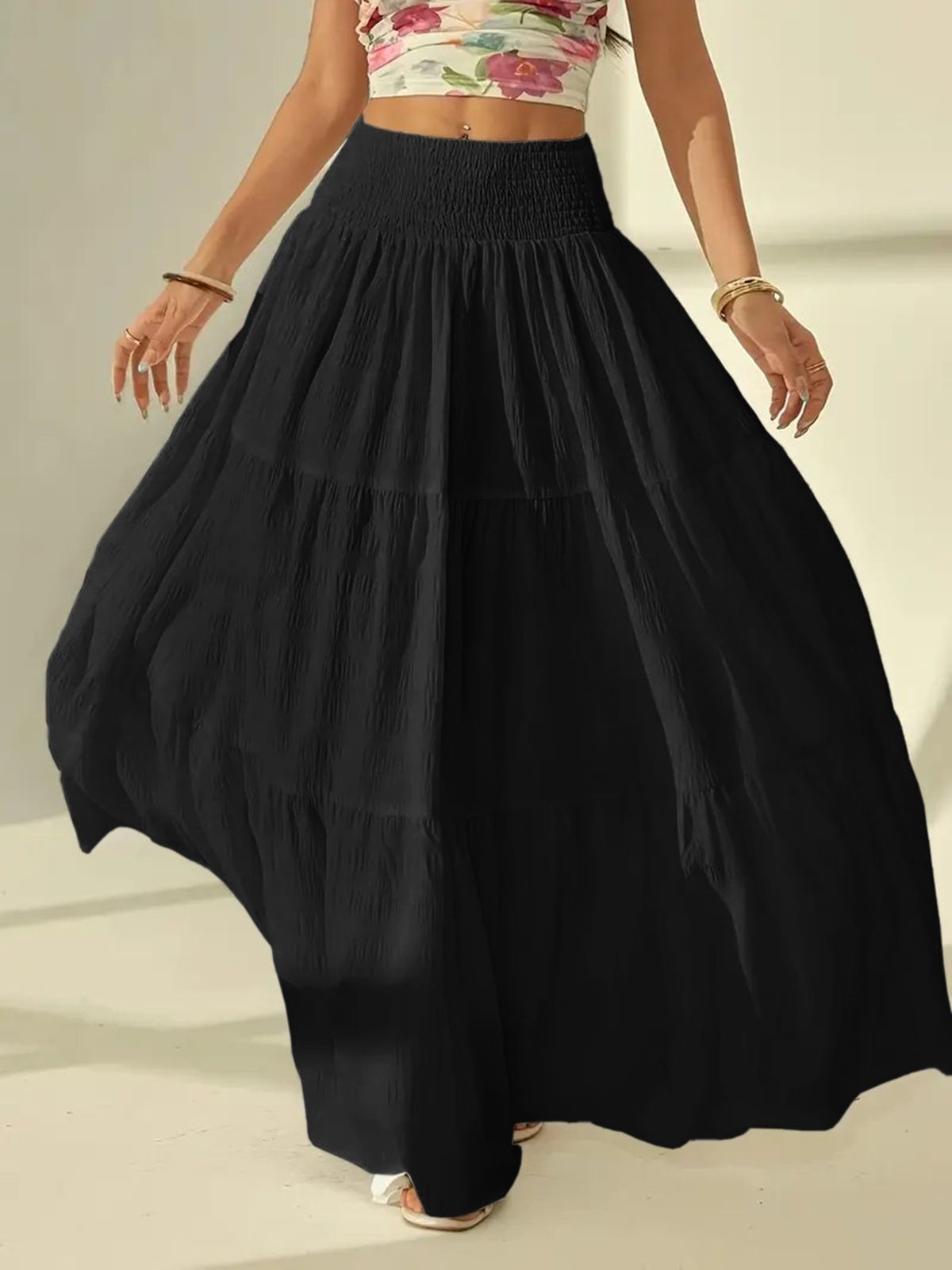 Elegant A-Line Long Skirt for Women Solid Color Perfect for Vacation And Casual Wear_ecoleips.com