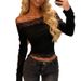 Women's Slimming Long Sleeve T-Shirt Waist Defining Lace Off-Shoulder Top XM25070PFO New Collection_ecoleips.com
