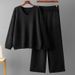 European American Style Women's Solid Color V Neck Fashion Set High Waisted Loose Casual Sweater Two Piece Autumn Winter Outfit_ecoleips.com