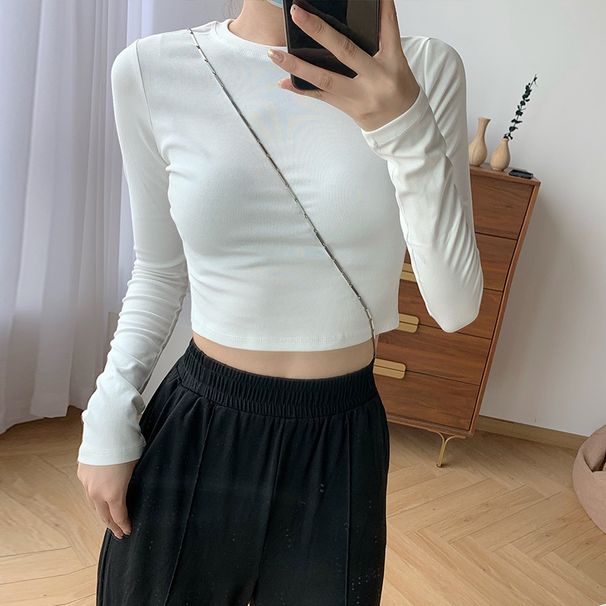 2025 Selection Of Pure Cotton High Waisted Short T-Shirt For Women In Autumn 2025, New Style With Exposed Navel And Long_ecoleips.com