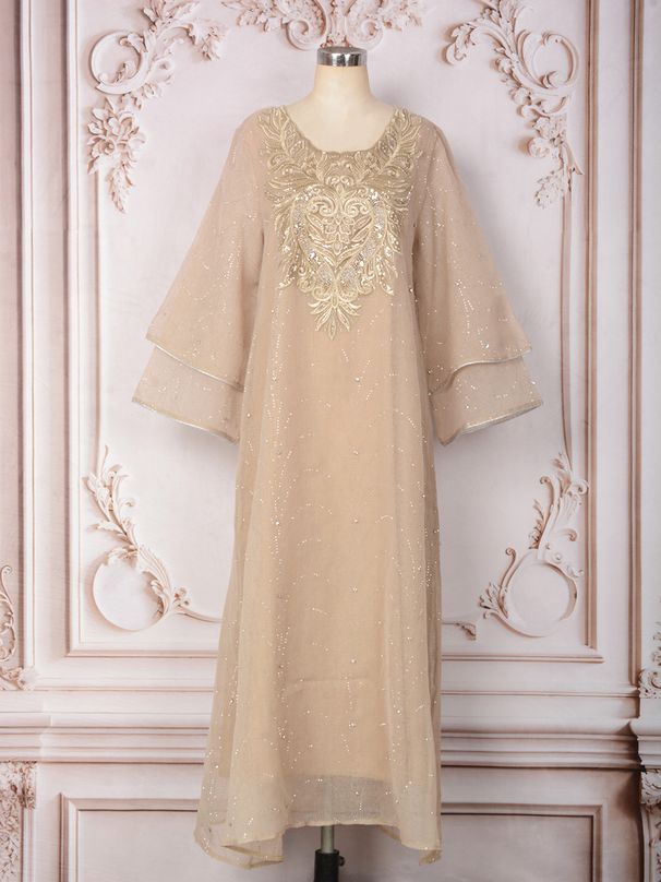 Women's round Neck Embroidered Beaded Sequin Rhinestone Dress MT546 Spring New Arrival Party Dress_ecoleips.com