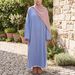 Elegant Modest Two-Piece Dress Set - Long Sleeve Loose Fit Casual Maxi Dress With Round Neck, Polyester Blend, Solid Color (Khaki+White)_ecoleips.com