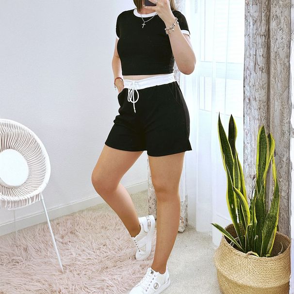 DiYun European American Elegant Short-Sleeve T-Shirt And Tie-Waist Shorts Set Women's Clothing 2025_ecoleips.com
