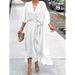 Women's Solid Color Belted Batwing Sleeve Asymmetrical Hem Maxi Dress – Casual Boho Summer Gown 2026_ecoleips.com