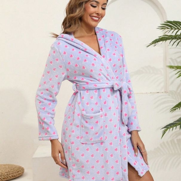 Aria Basics Women's Long Bathrobe, Flannel Robe, Pajamas, Thickened, European American Print, Loose Fit, Suitable For Autumn And_ecoleips.com