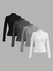 Women's Clothing Women's Solid Color Casual High Neck Long Sleeve T-Shirt Set 4-Piece Long Sleeve For Formal & Casual_ecoleips.com