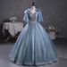 Women's Clothing Dusty Blue Chiffon Puff-Sleeve Ball Gown For Soprano Performances & Student Recitals – High-Waisted A-Line Dress With Lace-Up Detail_ecoleips.com