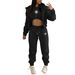 Women's Plus Size Velvet Sweatshirt Set With Letter Print Hooded Sports Leisure Three Piece Outfit_ecoleips.com