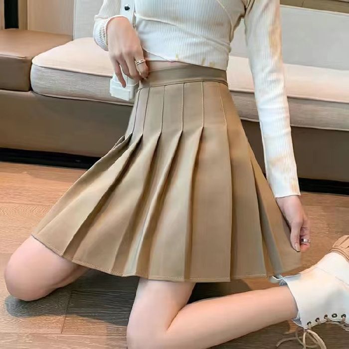Pleated Skirt With Safety Shorts, Zipper & Button Front, Versatile Jk Uniform Skirt For Women And Girls_ecoleips.com