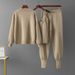 "Elegant Knitted 3-Piece Set: Cardigan Top, Vest & Sports Pants - Summer Comfort Outfit For Women"_ecoleips.com