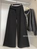 Dark Gray Low Waisted Straight Leg Casual Pants Women's Korean Style Woolen Button Loose Slimming Floor Length Wide Leg Spring 2026_ecoleips.com