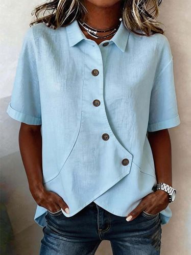 Women's Casual Asymmetrical Shirt – Stylish Solid Color Oversized Blouse For Everyday Wear_ecoleips.com