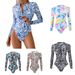 Women's Multi Print Tight Fitting One Piece Swimsuit Sexy Zipper Long Sleeved Triangle Design For Sports Overseas_ecoleips.com