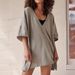 European And American Women's Clothing 2024 Summer New Style Casual Short-sleeve Deep V-neck Two-piece Set With_ecoleips.com
