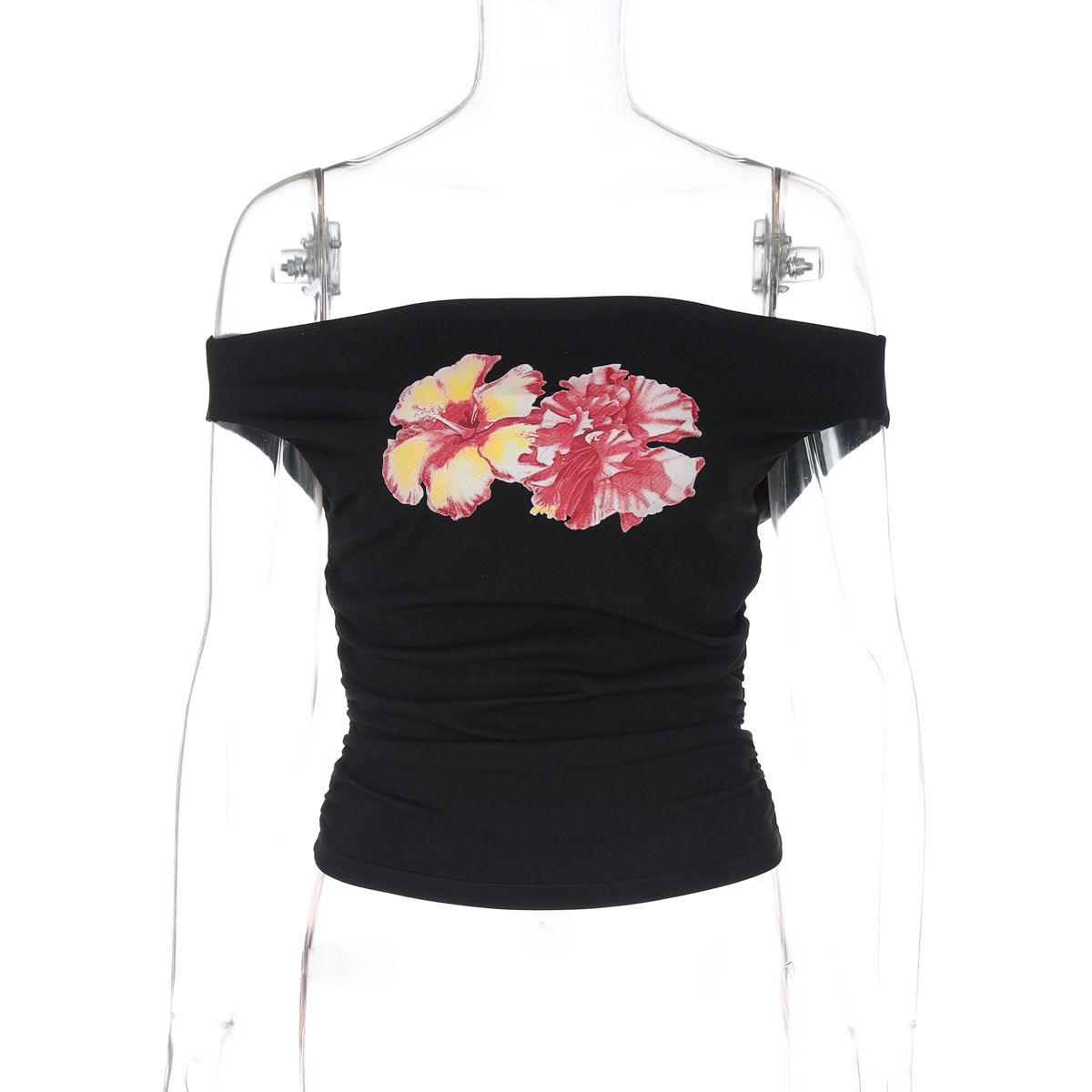 Clothing 2025 Summer New Fashionable Personalized Printed T-Shirt Off-Shoulder Short Sleeve Ins Women's Top_ecoleips.com