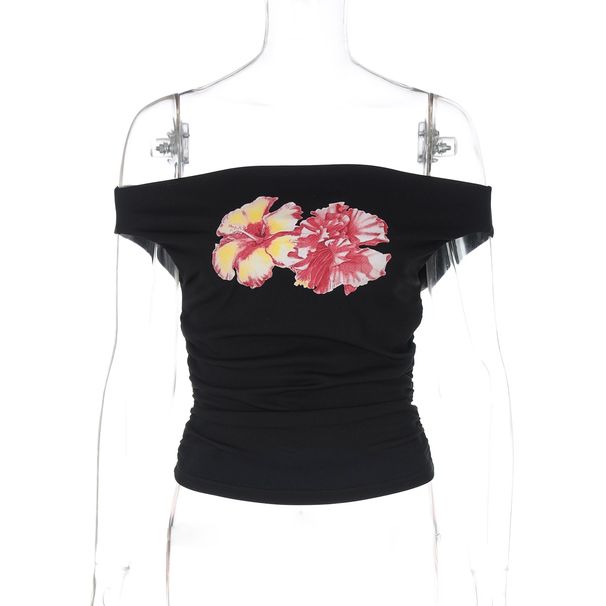 Clothing 2025 Summer New Fashionable Personalized Printed T-Shirt Off-Shoulder Short Sleeve Ins Women's Top_ecoleips.com