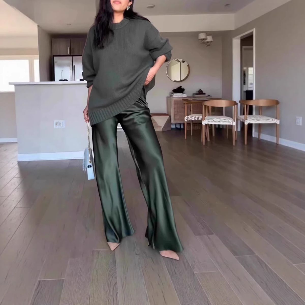 Women's High-Waisted Satin Wide Leg Pants Silky Smooth Draped Flared Style Design Spring/Summer_ecoleips.com