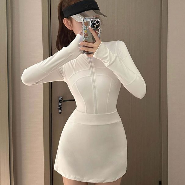 Aria Basics White High-neck Long-sleeve Sun-protective Quick-dry Diving Professional Racing Sports Wetsuit Surfing Swimsuit For_ecoleips.com